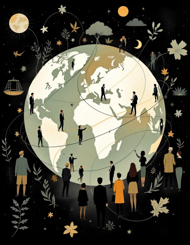 Globe illustré avec des personnes connectées à travers le monde